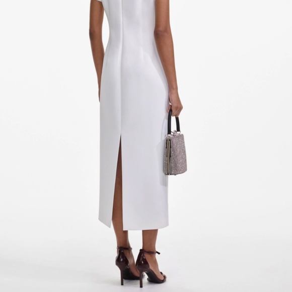 self-portrait White Crepe Bow Mid Dress - Size US12 - MSRP $615 -  NWT - Picture 7 of 9